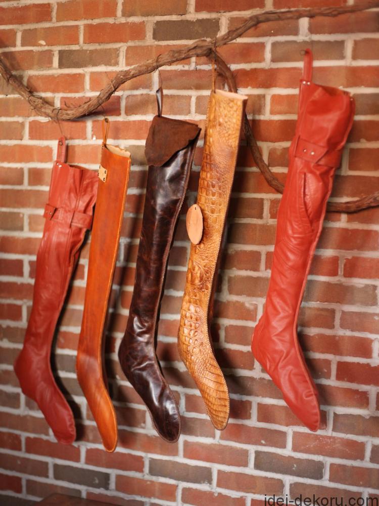 Give your holiday mantel a high-fashion makeover with custom leather Christmas stockings.