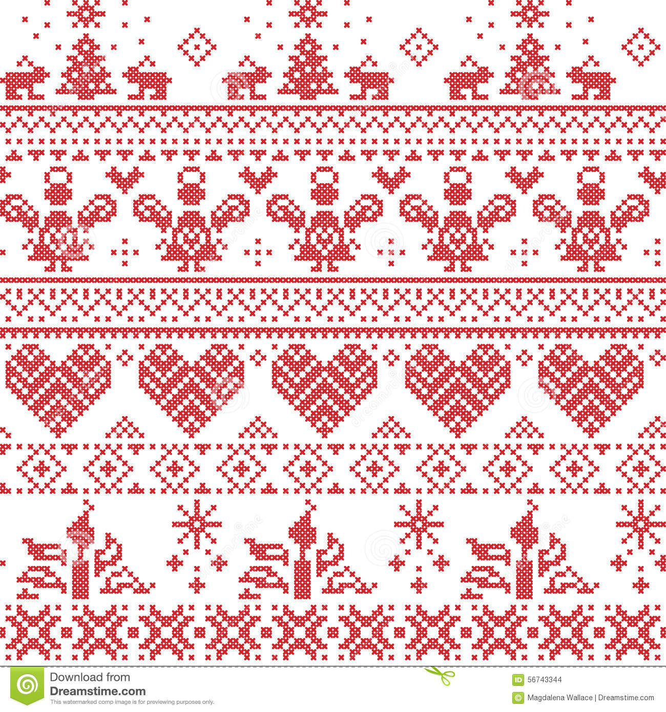 scandinavian-nordic-christmas-seamless-cross-stitch-pattern-angels-xmas-trees-rabbits-snowflakes-candles-white-red-56743344