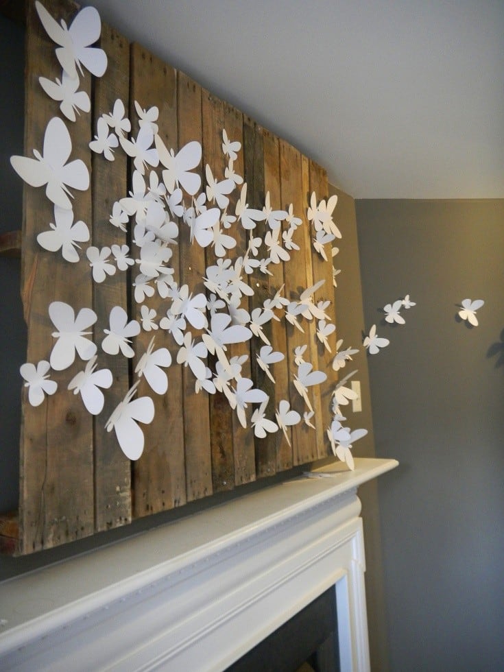 1-butterfly-wall-art-decor-ideas-white-paper-on-mantelpiece-fireplace